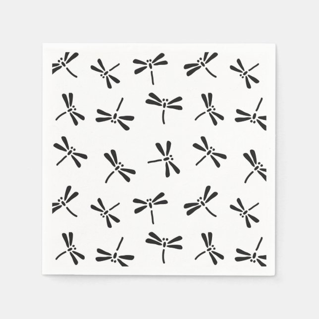 Serviette Jetable Motif de libellules japonais, noir et blanc (Devant)