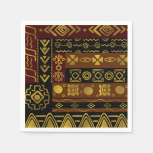 Serviette Jetable Motif d'or africain ethnique sur le noir et le