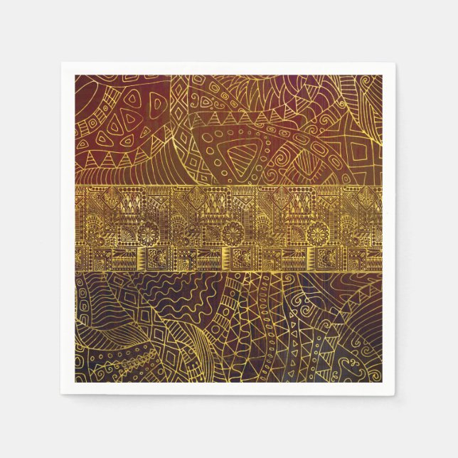 Serviette Jetable Motif d'or tribal sur peinture Brown (Devant)