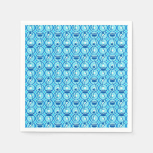 Serviette Jetable Motif égyptien Lotus, cobalt et turquoise