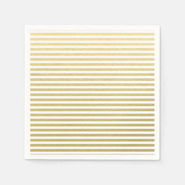 Serviette Jetable Motif Faux Gold Foil White Stripes (Devant)