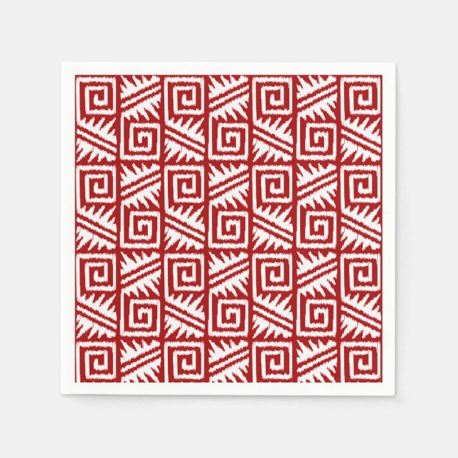 Serviette Jetable Motif Ikat Aztec - Rouge foncé et blanc (Devant)