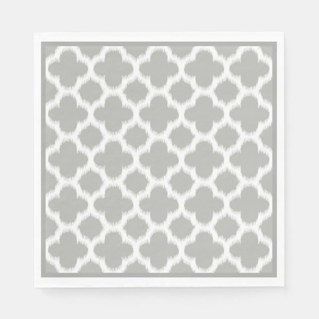 Serviette Jetable Motif Ikat Quatrefoil Gris Beige (Devant)