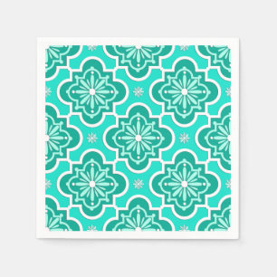 Serviette Jetable Motif marocain de tuile - turquoise et Aqua