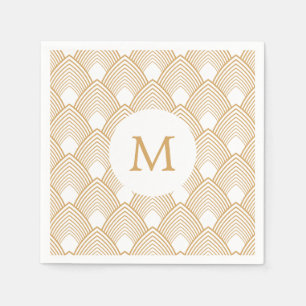 Serviette Jetable Motif Monogram Gold et White Art Déco