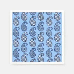 Serviette Jetable Motif Paisley, bleu ciel, marine et blanc