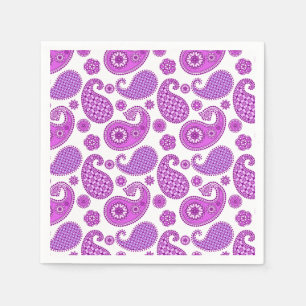 Serviette Jetable Motif Paisley, violet, violet et blanc