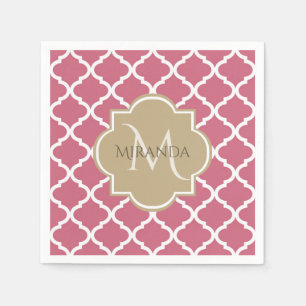 Serviette Jetable Motif Quatrefoil Rose rose Avec Gros Monogramme Ta