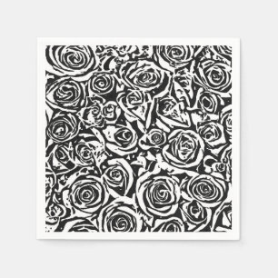 Serviette Jetable Motif Rose Abstrait moderne, noir et blanc