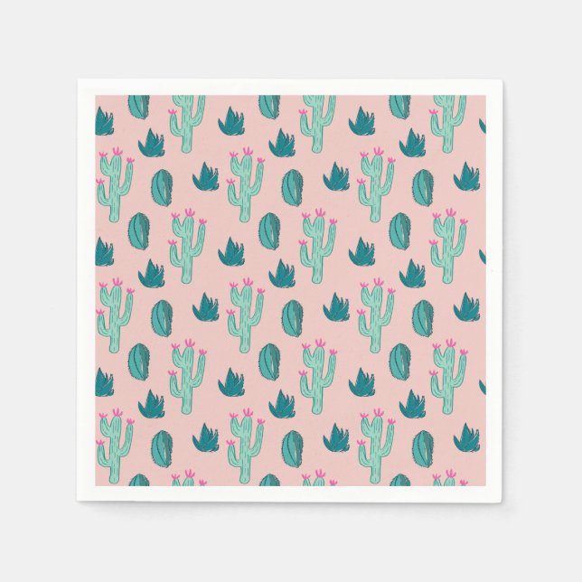 Serviette Jetable Motif rose et vert mignon Cactus (Devant)