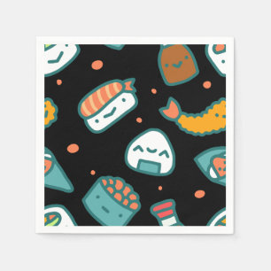 Serviette Jetable Motif sans couture heureux mignon de sushi sur le