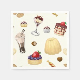 Serviette Jetable Motif sucré avec des desserts variés.