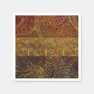 Serviette Jetable Motif tribal d'or sur la peinture Brown