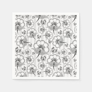 Serviette Jetable Motifs de fleurs sans couture noir blanc mignons