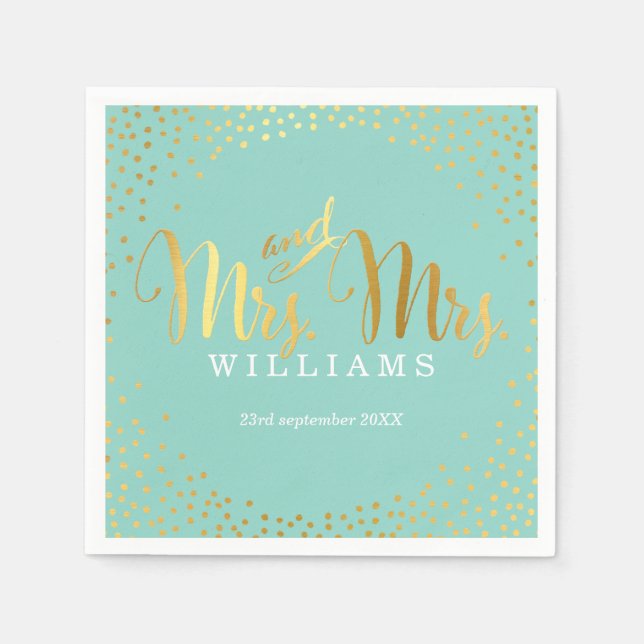 Serviette Jetable MRS & MRS STYLISH MARIAGE TABLE confetti or menthe (Devant)