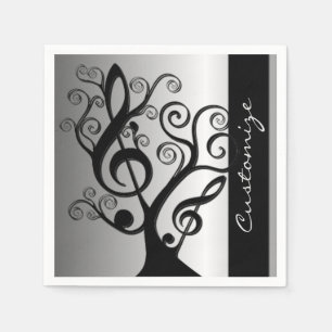 Serviette Jetable Musique noire et argent Arbre Clé Arbre Napkins