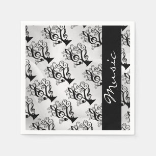 Serviette Jetable Musique noire et blanche Treble Clef Tree Napkins