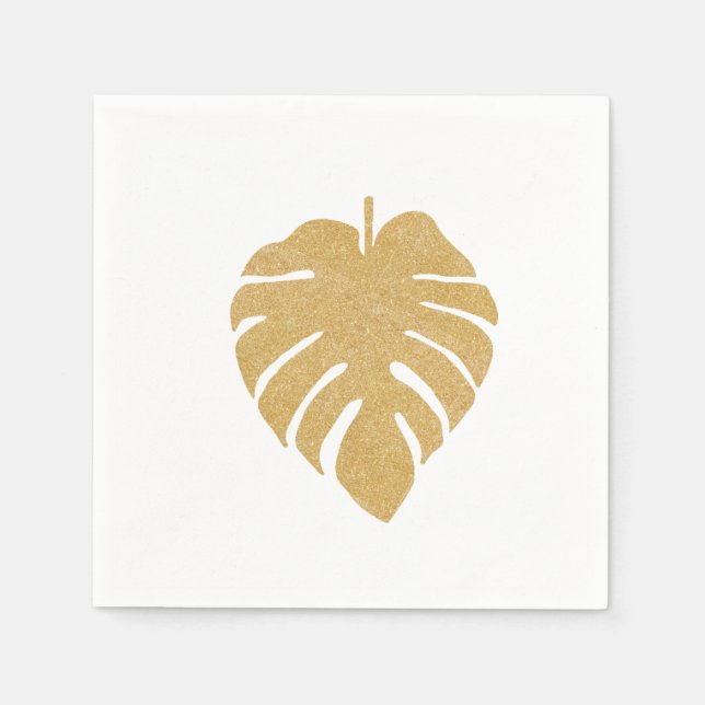 Serviette Jetable Napkin feuille or Tropical Monstera (Devant)