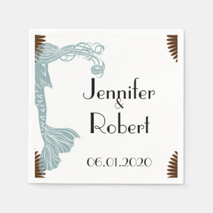Serviette Jetable Napkin Mariage Art Déco Brown et Turquoise
