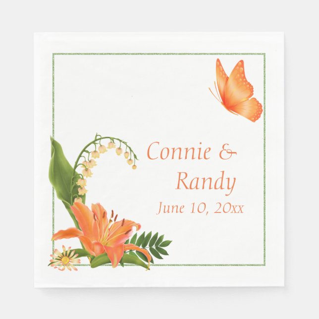 Serviette Jetable Napkin Mariage Lily orange (Devant)