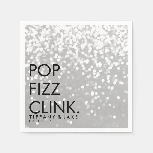Serviette Jetable Napkin - Pop Sparkling Fizz Clink Argent (Devant)