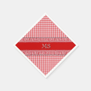 Serviette Jetable Napkins À damiers rouge avec Monogramme