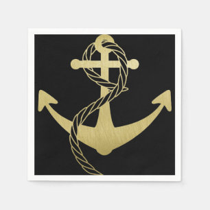 Serviette Jetable Napkins Nautique Gold et Black Party