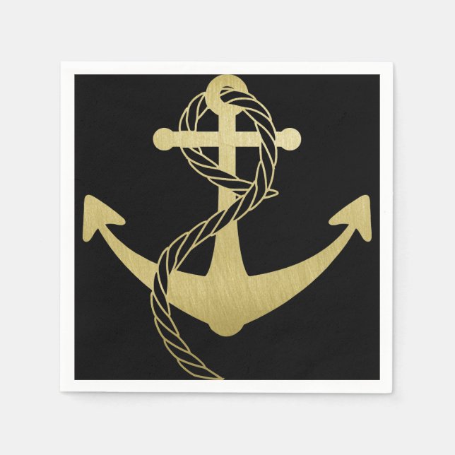 Serviette Jetable Napkins Nautique Gold et Black Party (Devant)