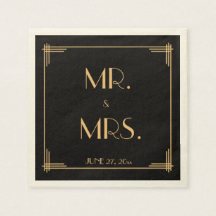 Serviette Jetable Naples de Mariage Art Déco Gatsby Noir