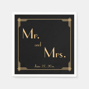 Serviette Jetable Naples de Mariage Art Déco Gatsby Noir
