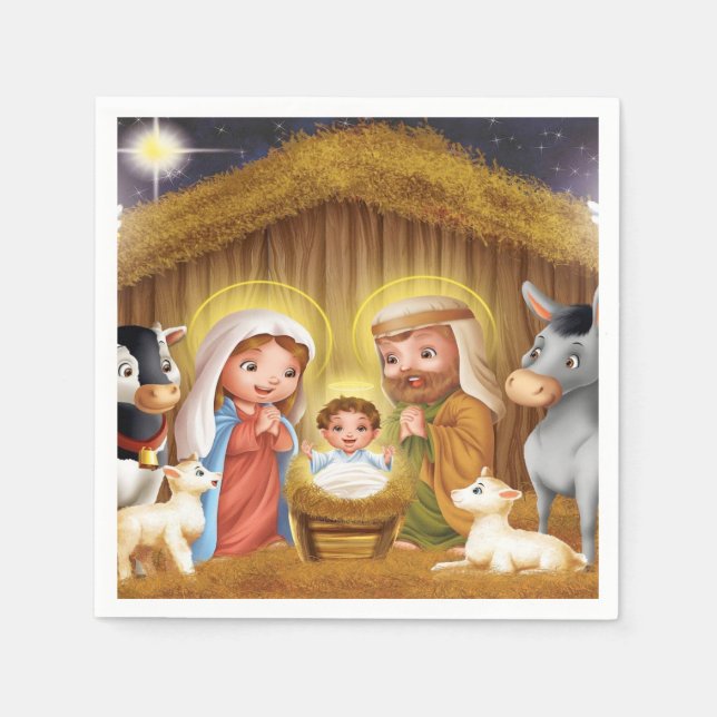 Serviette Jetable Nativité de Noël Papier de la scène (Devant)