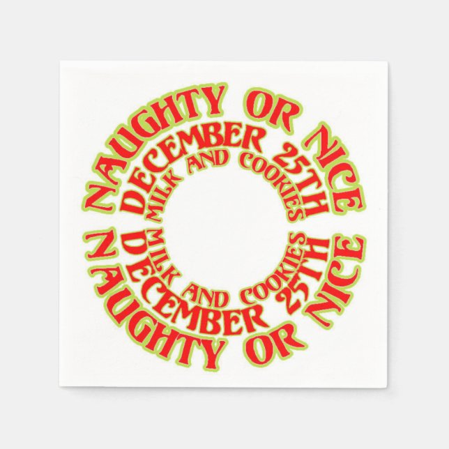 Serviette Jetable Naughty ou Nice 25 décembre Lait et biscuits Rouge (Devant)