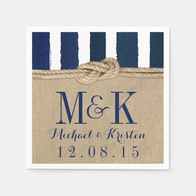 Serviette Jetable Nautique Knot Burlap Marine Stripes Mariage Napkin (Devant)