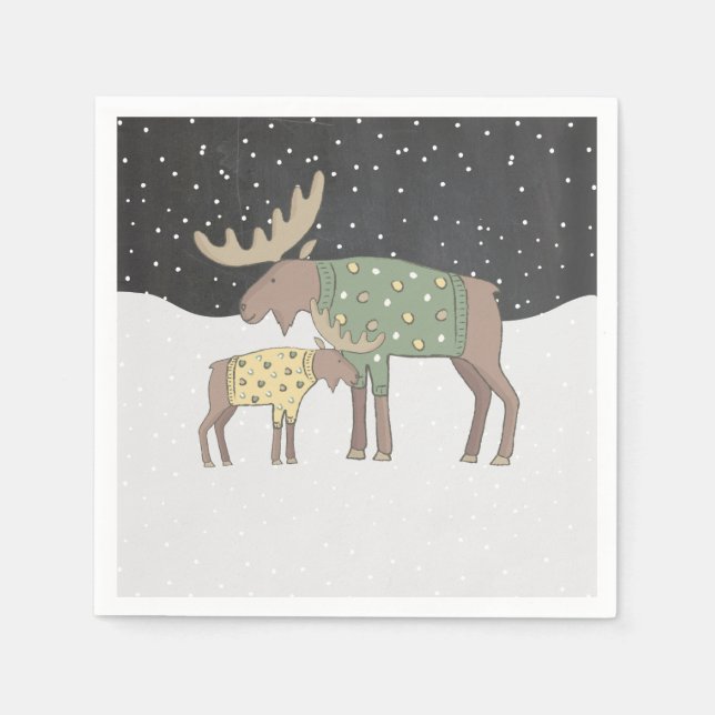 Serviette Jetable Neige d'hiver Douche maman et serviettes d'orignal (Devant)