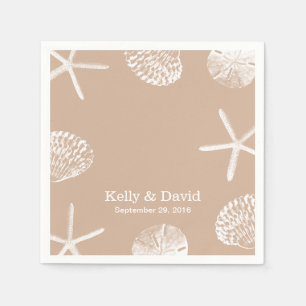 Serviette Jetable Neutre Beige Beach Thème Coquillages Mariage