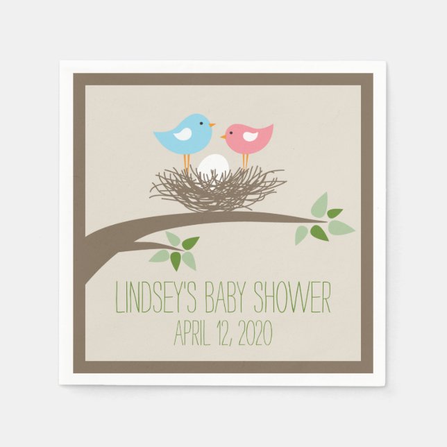 Serviette Jetable Nid d'oiseau | Baby shower (Devant)