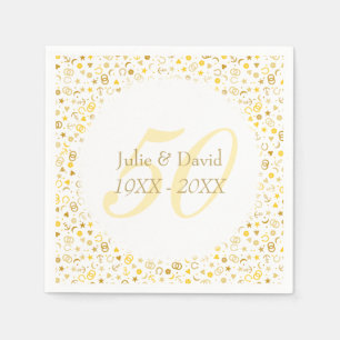 Serviette Jetable Noces d'or 50 ans de mariage confettis dorés