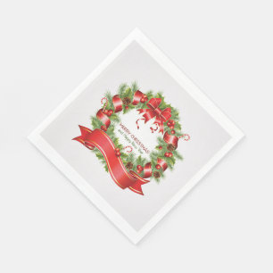 Serviette Jetable Noël Blanc standard Déjeuner Napkin / Wreath