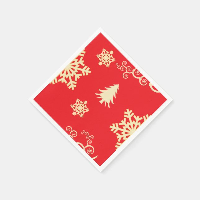 Serviette Jetable Noël rouge avec des flocons de neige à la crème (Coin)