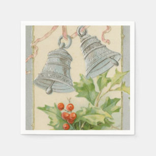 Serviette Jetable Noël vintage Bells argentées et houx