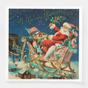 Serviette Jetable Noël vintage du Père Noël Sleigh