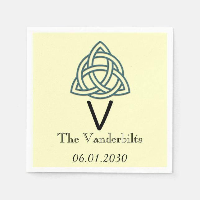 Serviette Jetable Noeud celtique en Turquoise et Mariage Monogramme  (Devant)