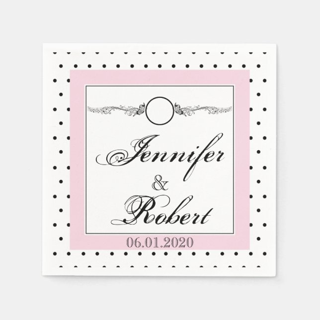 Serviette Jetable Noir blanc Polka Mariage papillon Napkin (Devant)
