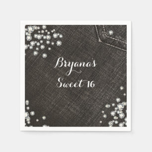 Serviette Jetable Noir Denim & Diamants Glam