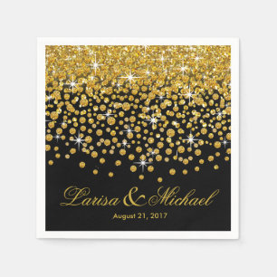 Serviette Jetable Noir d'or de la douche de confettis de parties