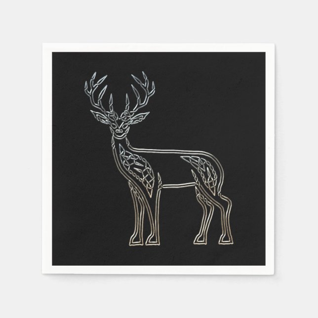 Serviette Jetable Noir Et Noir Cerf Style Celtique (Devant)