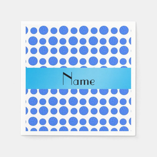 Serviette Jetable Nom personnalisé motif de volley-ball bleu (Devant)