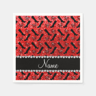 Serviette Jetable Nom personnalisé neon rouge parties scintillant bo