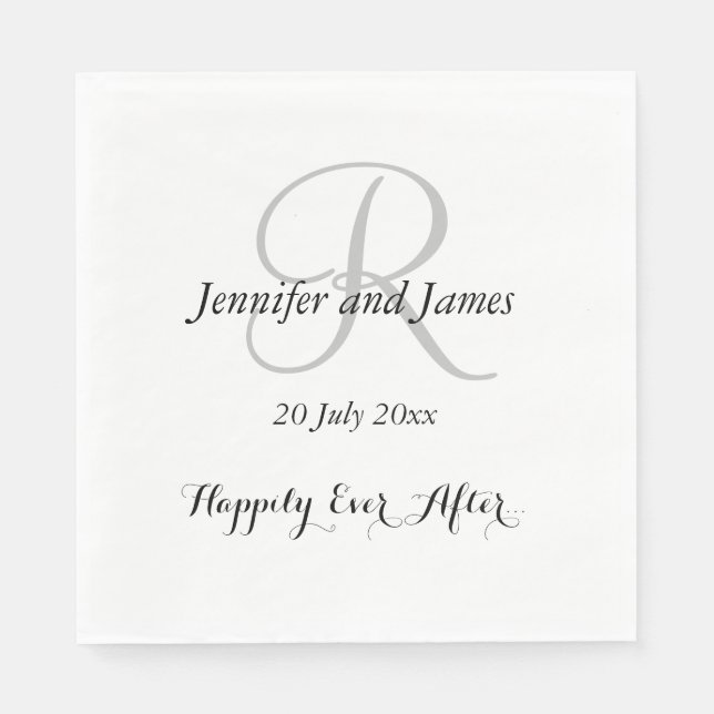Serviette Jetable Noms initiaux Silver | Papier mariage (Devant)