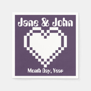 Serviette Jetable Nos 8-Bits coeurs en cornichons violets